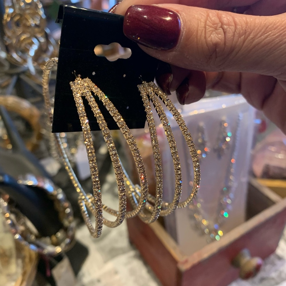 Gold Rhinestone Special Occasion Statement Hoops